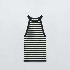 Zara Black and White Striped Ribbed Tank Top